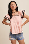 Ric Rac Ruffle Sleeve Top