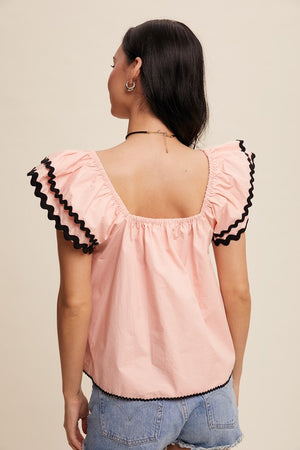 Ric Rac Ruffle Sleeve Top