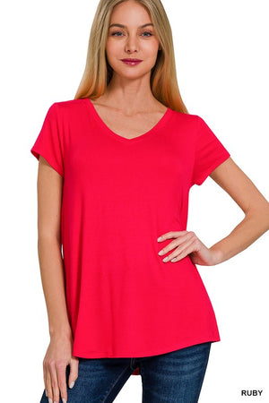 SS VNeck Round Hem Knit Top