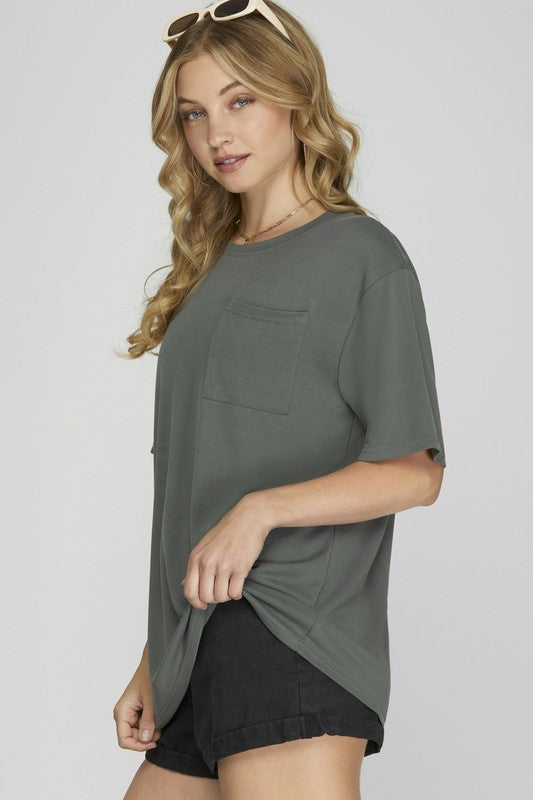 SS Round Neck Front Pocket Top