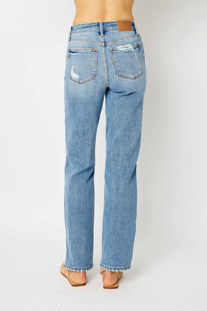 High Waist Destroy Hem Straight Jeans