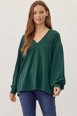 Solid Long Peasant Sleeve Top