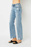 Mid Rise Distressed Straight Jeans