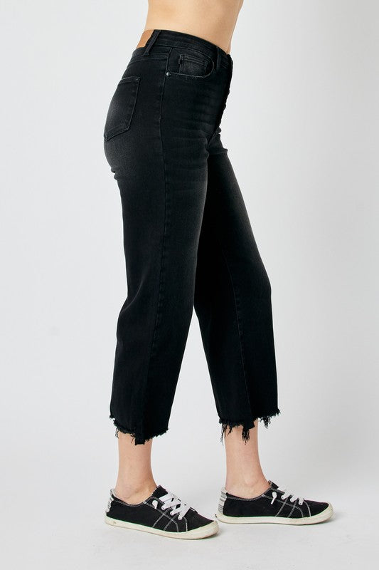 HW Raw Hem Crop Wide Leg Jeans