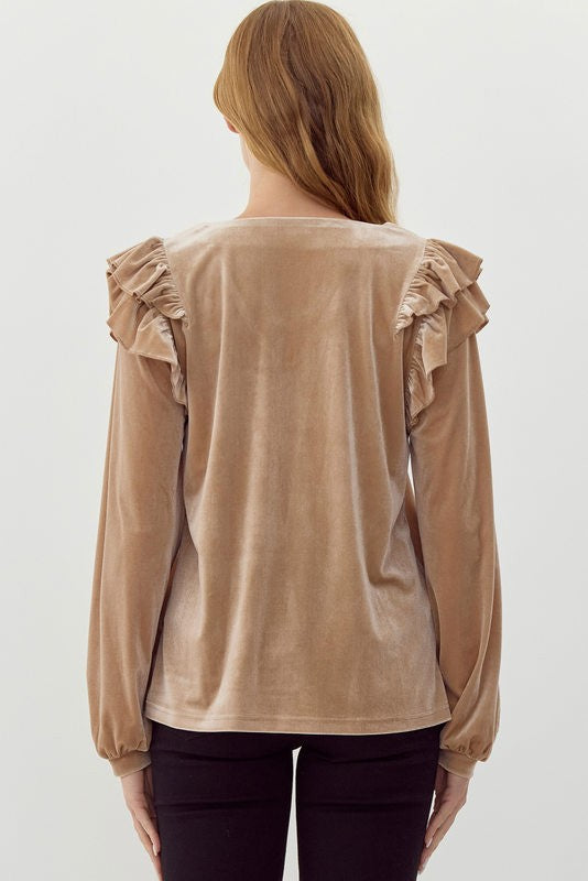 LS Ruffle Shoulder Velvet Top