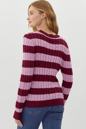 Striped Cable Knit Sweater Top