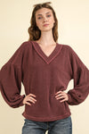 Rib Texture LS V-Neck Top