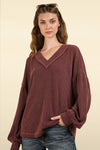 Rib Texture LS V-Neck Top