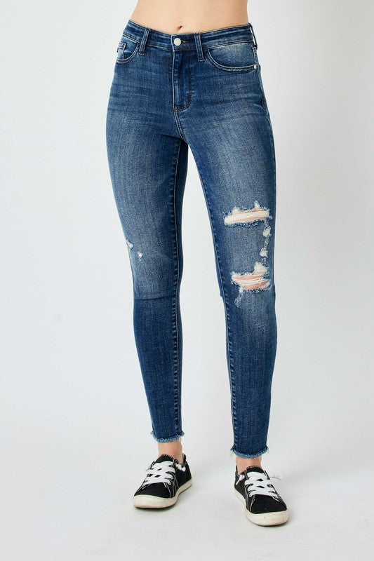 Fray Hem Super High Distressed Skinny Jeans