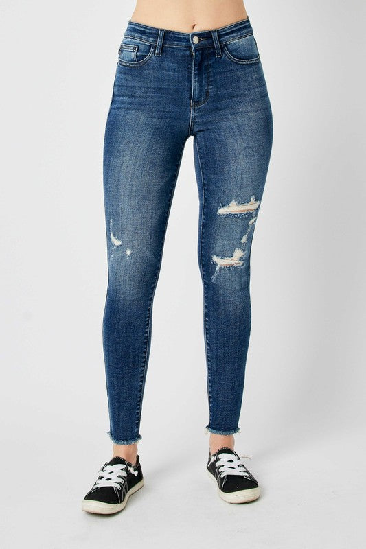 Fray Hem Super High Distressed Skinny Jeans