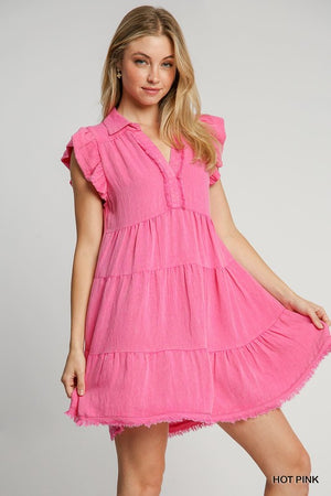 Mineral Wash Frayed Tier Dress