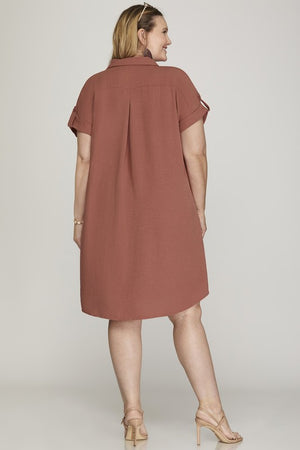 Plus Woven Button Shirt Dress