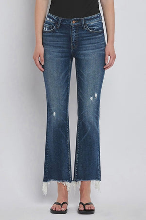 Convient Mid Rise Frayed Hem Crop Bootcut Jeans