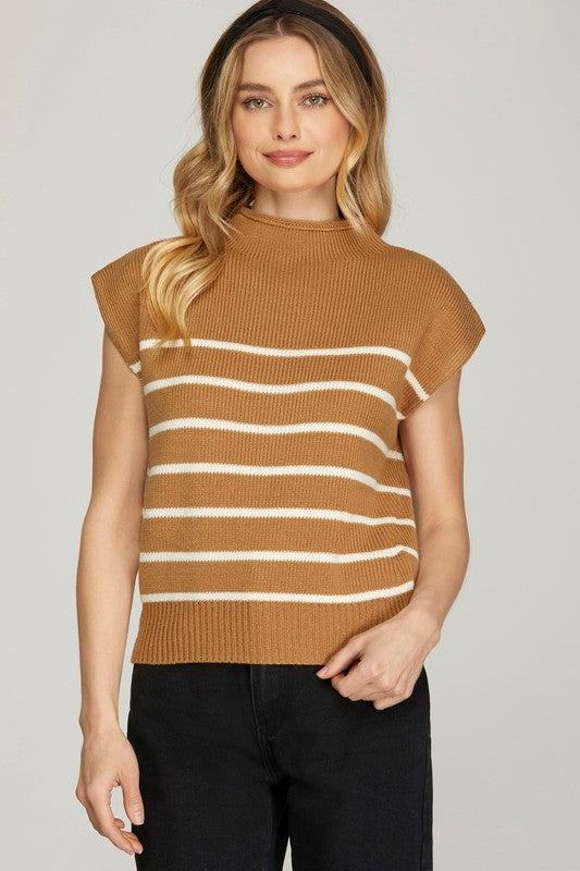 Mock Neck Stripe Sweater Top