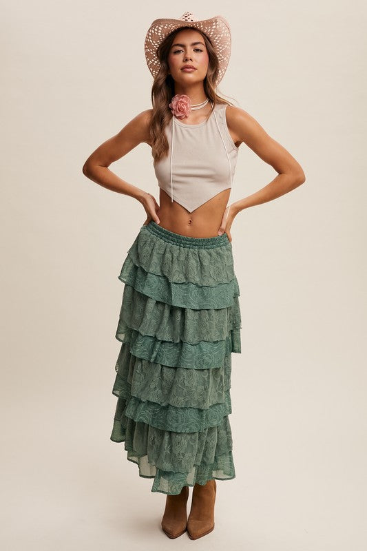 Lace Ruffle Tier Maxi Skirt