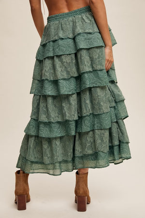 Lace Ruffle Tier Maxi Skirt