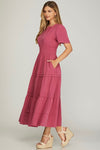 Pintuck Tier Solid Maxi Dress