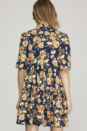 Half Sleeve Floral Tier Dress