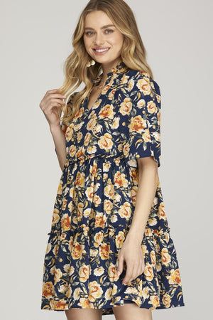 Half Sleeve Floral Tier Dress