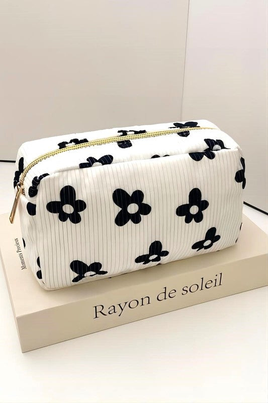Linen Flower Design Cosmetic Makeup Bag