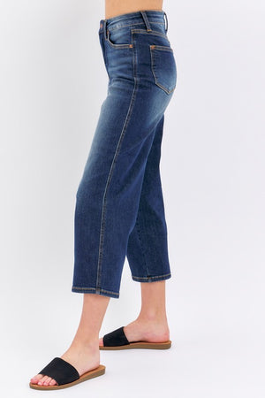 Mid Rise Tummy Control Crop Wide Leg Jeans