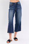 Mid Rise Tummy Control Crop Wide Leg Jeans