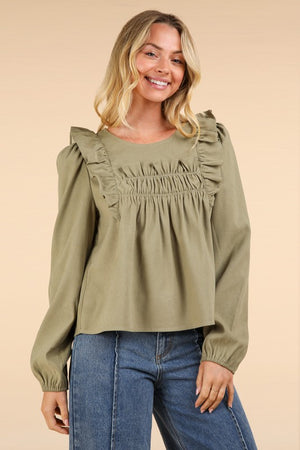 Ruffle Yoke & Shoulder LS Top