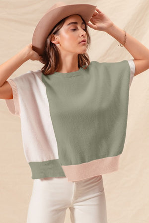 Colorblock Short Sleeve Sweater Top