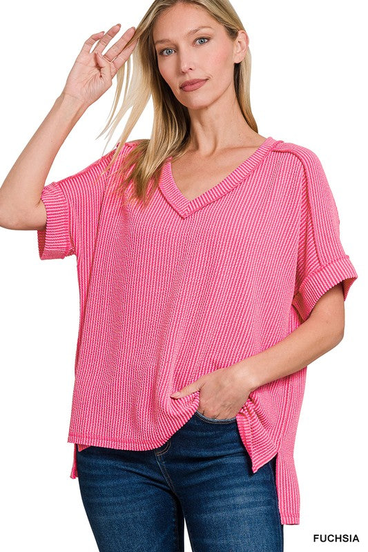 Cord Ribbed SS VNeck Top