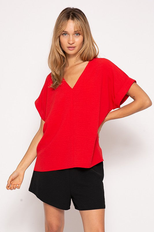 Airflow VNeck Cuff Sleeve Top