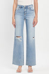 High Rise Clean Cut Raw Hem Wide Leg Jeans