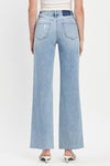 High Rise Clean Cut Raw Hem Wide Leg Jeans