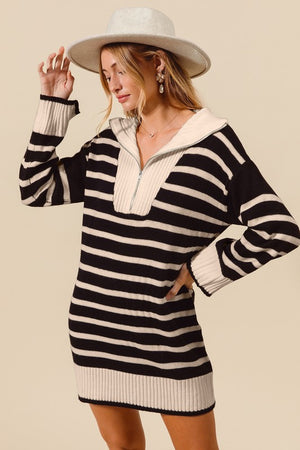 Stripe Half Zip Sweater Dress