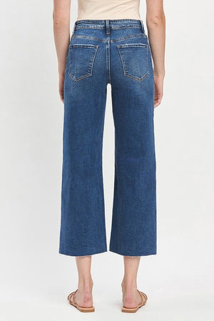 Upgraded HR Raw Hem Wide Leg Crop Jeans