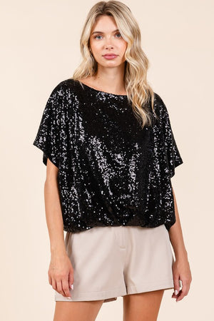 Elastic Hem Sequin Top