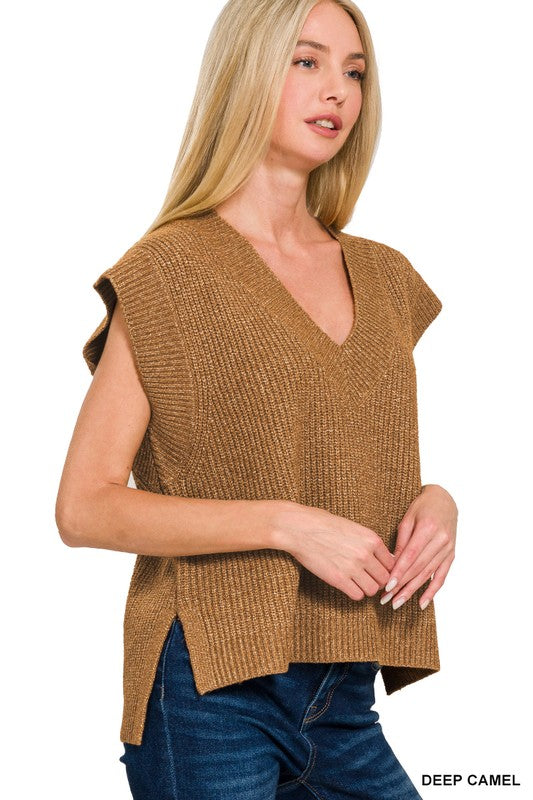 Side Slit Sweater Vest Top