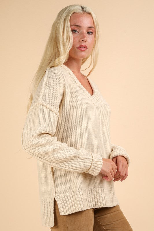 Chunky V-Neck Sweater Top