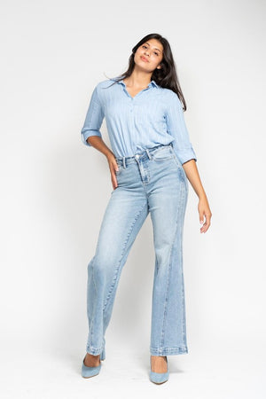 HW Side Seam Detail Wide Leg Jeans