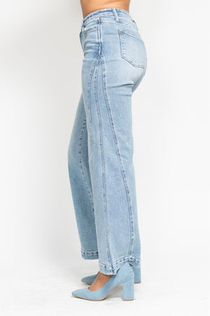 HW Side Seam Detail Wide Leg Jeans