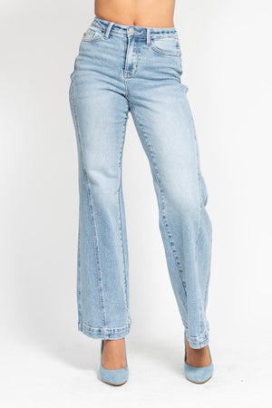 HW Side Seam Detail Wide Leg Jeans