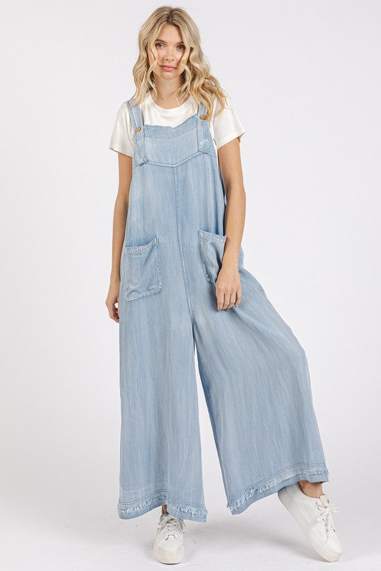 Washed Chambray Wide Leg Jumpsuit