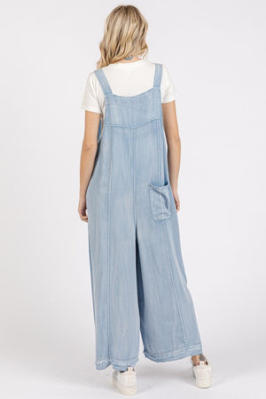 Washed Chambray Wide Leg Jumpsuit