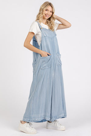 Washed Chambray Wide Leg Jumpsuit