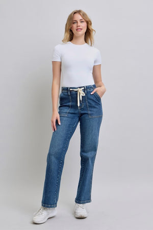 HW Drawstring Wide Leg Jeans