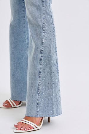 Light Rhinestone Panel Flare Jeans