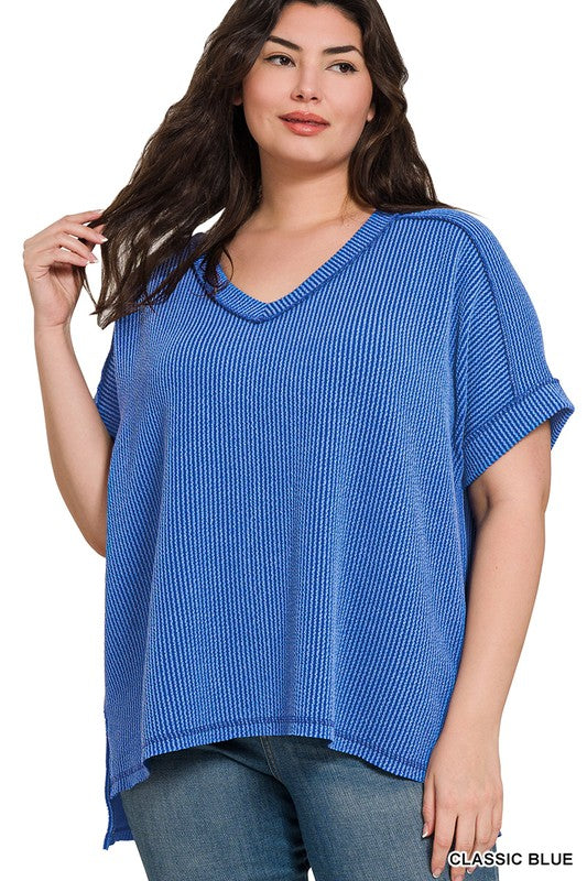 Plus Cord Ribbed SS VNeck Top