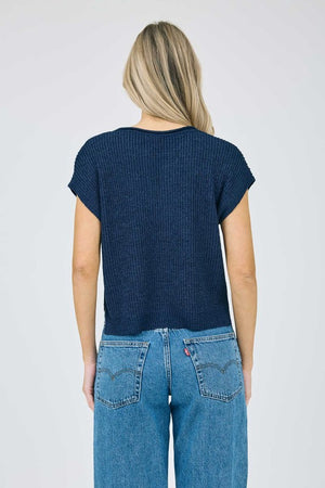 Split Neck SS Sweater Top