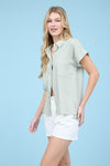 Linen Blend SS Button Down Top