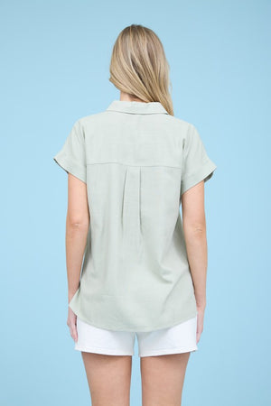 Linen Blend SS Button Down Top