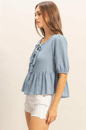 Ribbon Tie Peplum Blouse